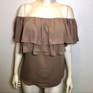 New York & Co. Off The Shoulder Tan Top Size Large